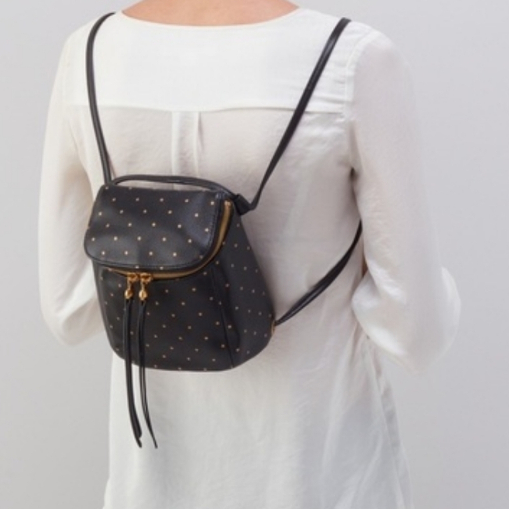 HOBO Small FERN Black Leather Backpack Gold Star Accents
